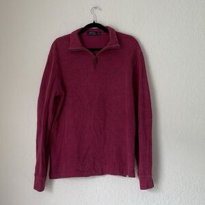 Polo Ralph Lauren Sweater Quarter Zip Men M Red Brown Pony Mock Neck Pullover